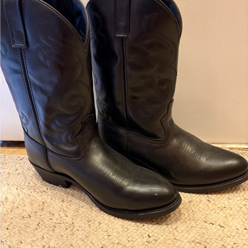 Men's Black Leather Cowboy Boots
